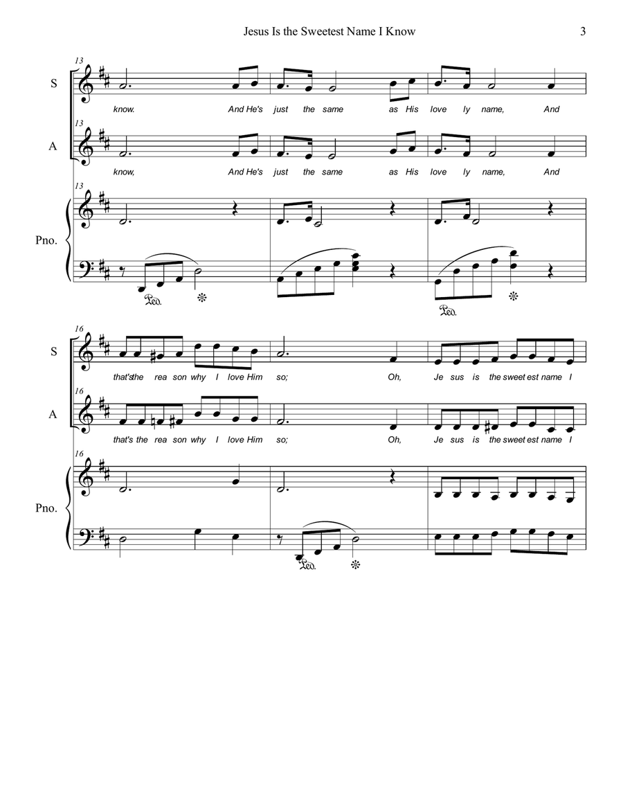 Jesus Is the Sweetest Name I Know Alto Voice scores gallery preview page 3