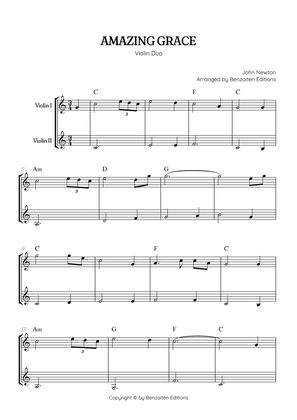 Amazing Grace • easy violin duet sheet music with chords