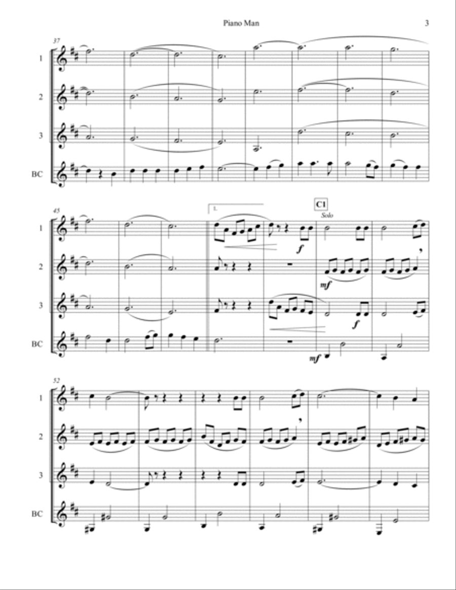 Piano Man Woodwind Ensemble scores gallery preview page 3