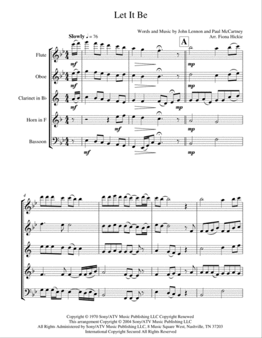 Let It Be Woodwind Quintet scores gallery preview page 2