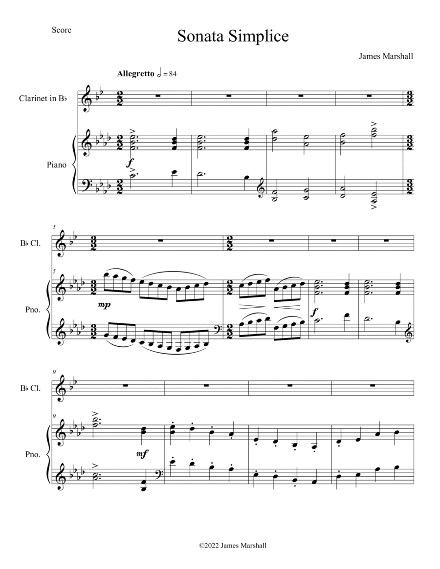 Sonata Simplice Bass Clarinet scores gallery preview page 1