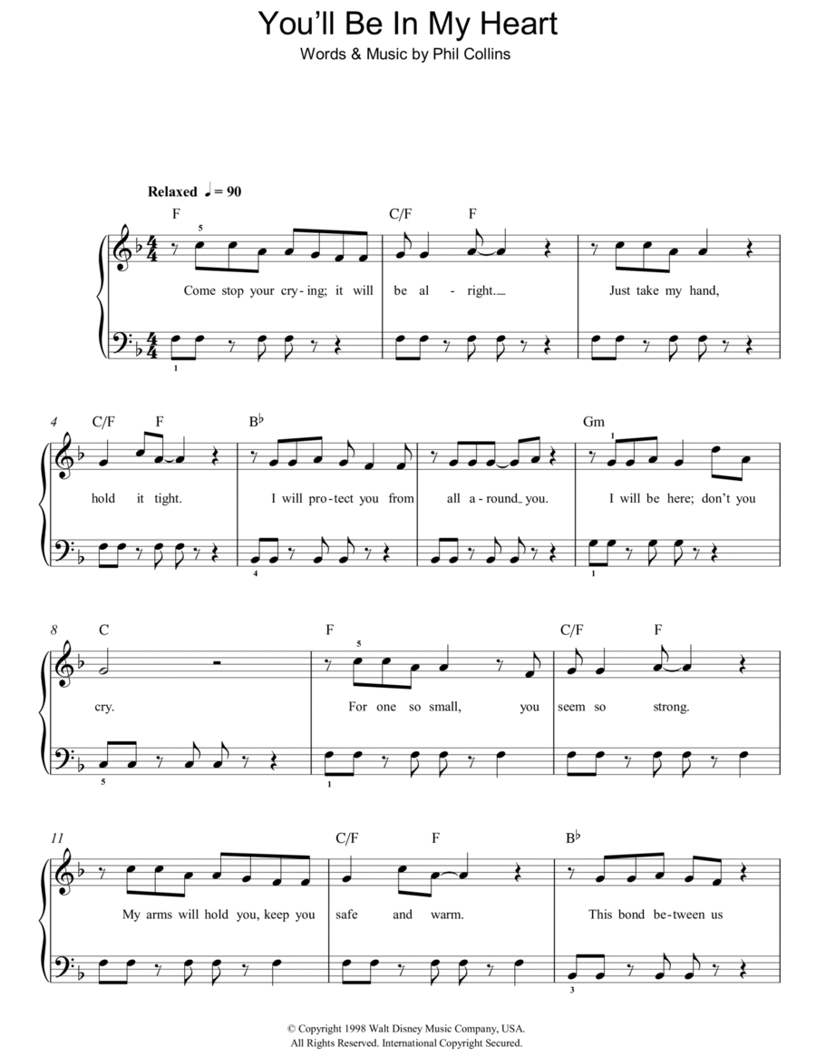 You'll Be In My Heart (from Tarzan) Easy Piano scores gallery preview page 1