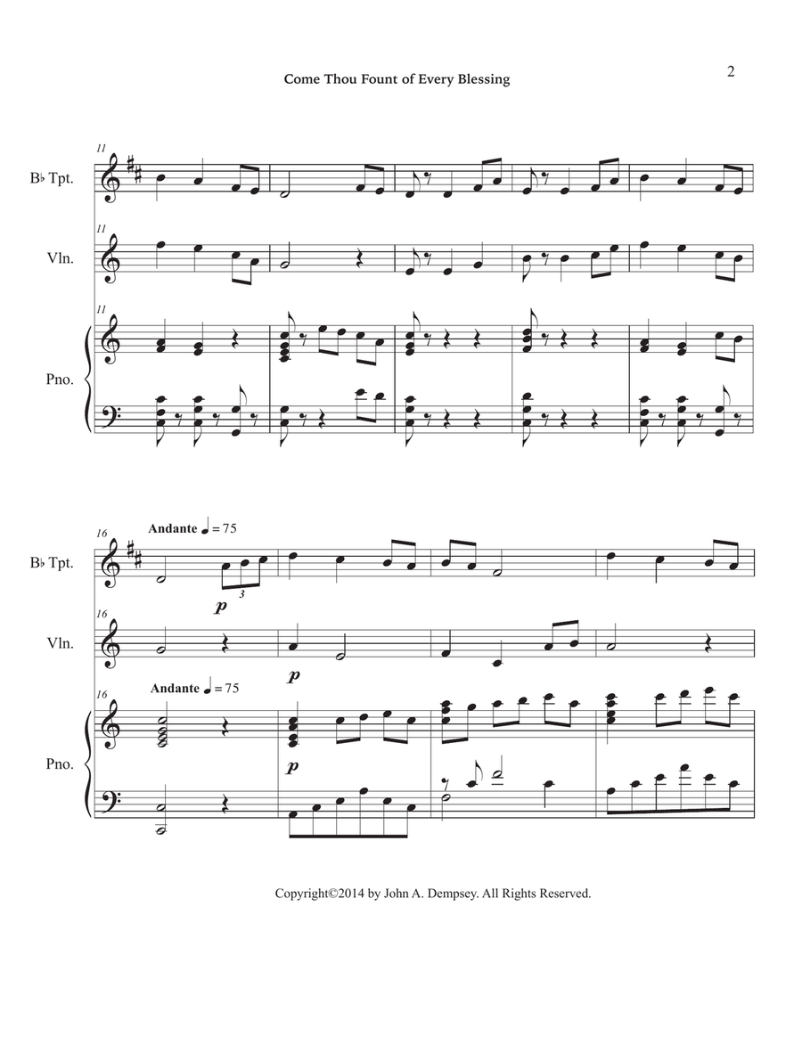 Come Thou Fount of Every Blessing (Trio for Trumpet, Violin and Piano) Small Ensemble scores gallery preview page 6