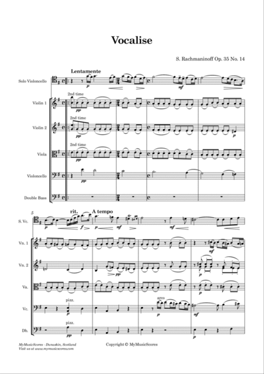 Sergei Rachmaninoff Vocalise Op. 35 No. 14 for Cello and String Orchestra String Orchestra scores gallery preview page 2