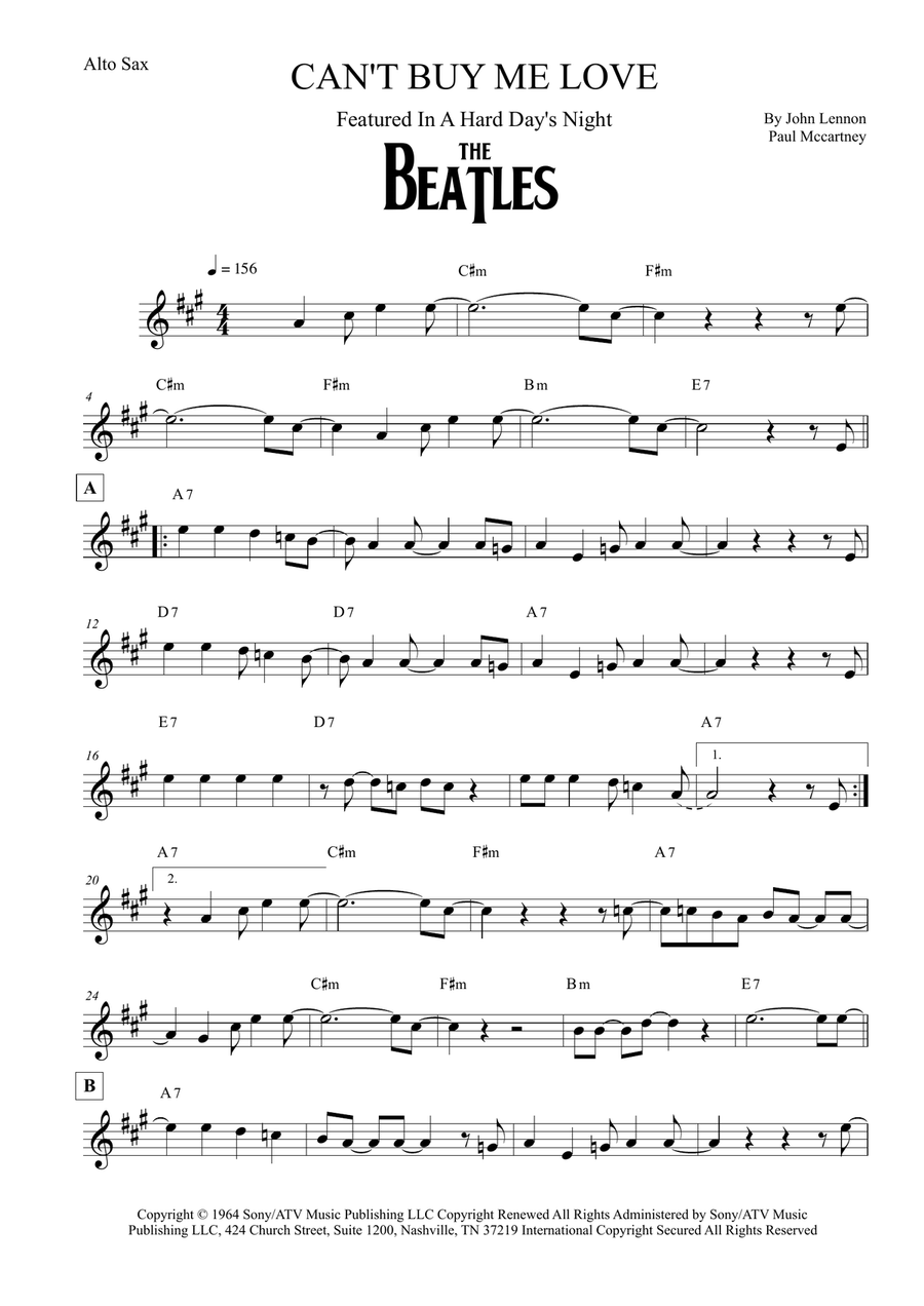 Can't Buy Me Love Alto Saxophone scores gallery preview page 1