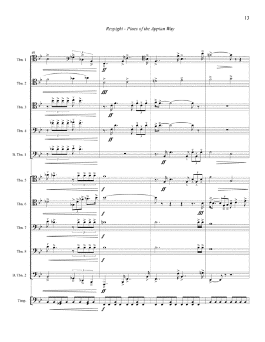 Pines of the Appian Way from Pines of Rome for 10 Trombones & Timpani Trombone scores gallery preview page 4