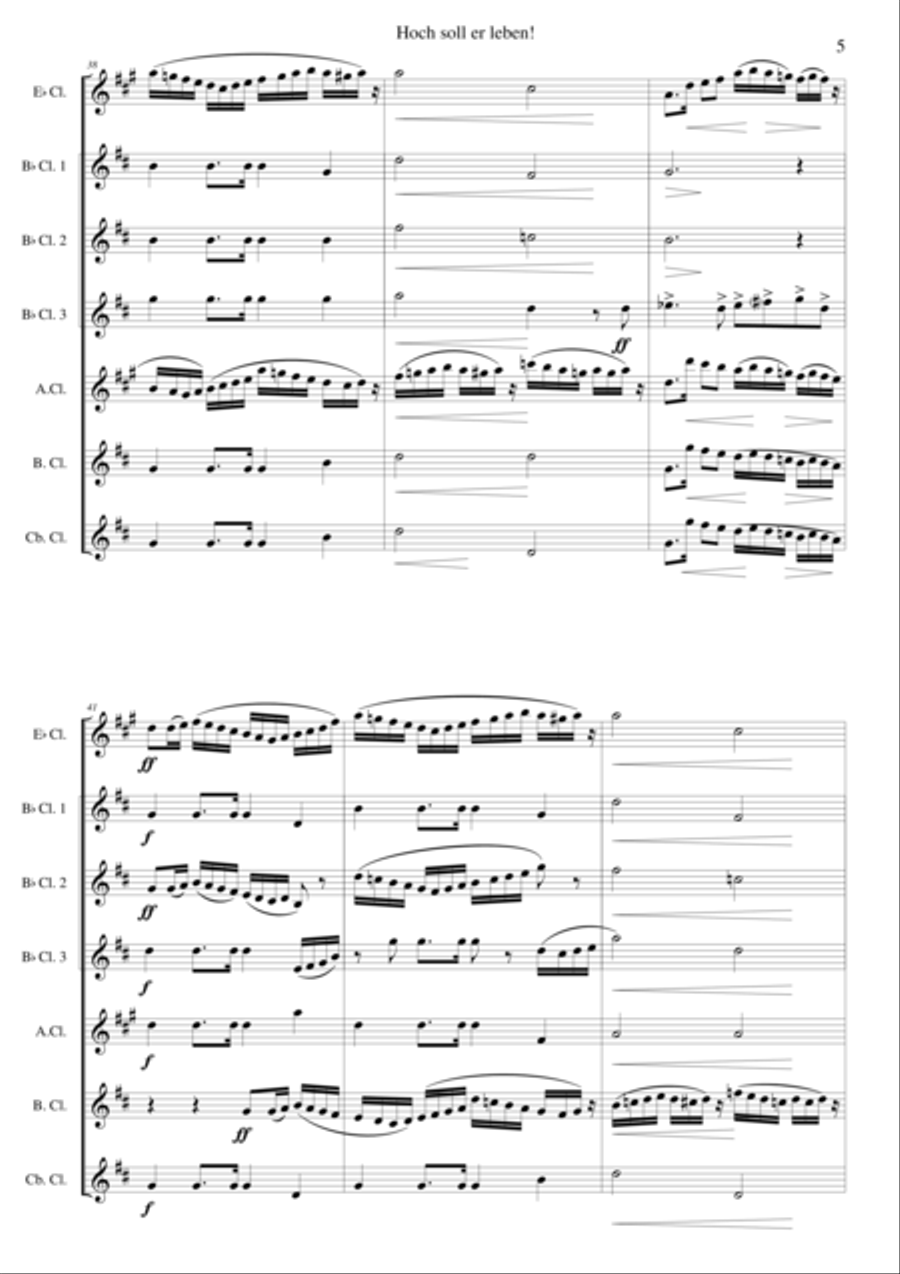 Hoch soll er leben (Long may he prosper) for clarinet choir Clarinet Choir scores gallery preview page 5