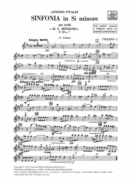 Sinfonie Archi E B.C.: in Si Min. Rv 169