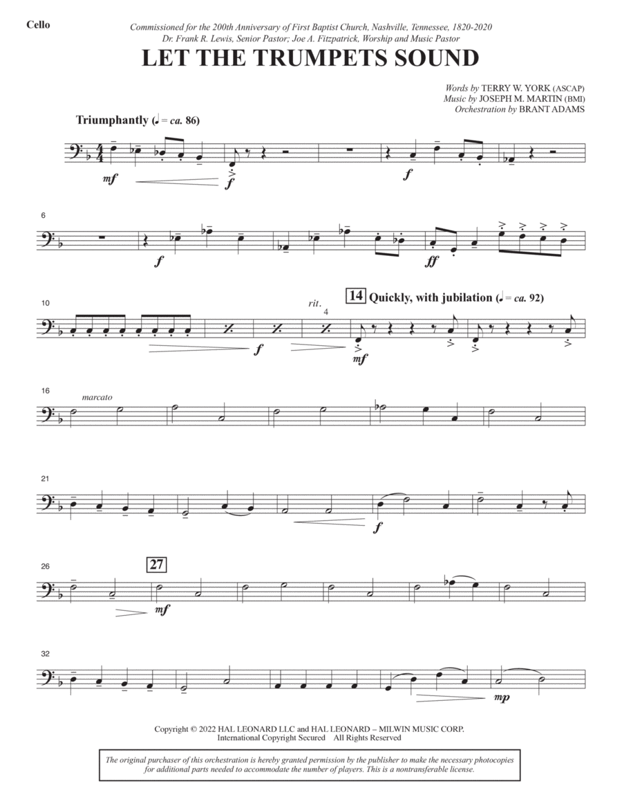 Let The Trumpets Sound - Cello Choir scores gallery preview page 1
