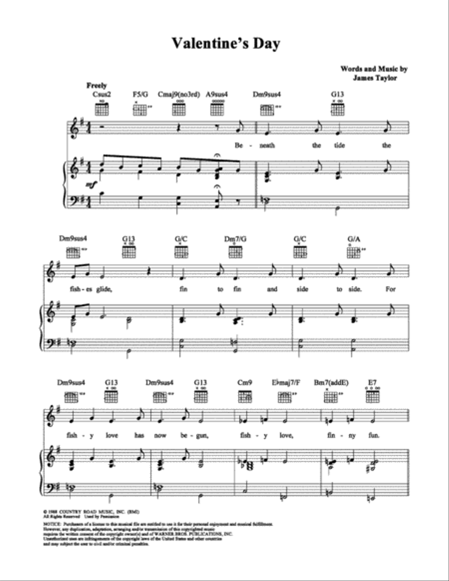 Valentine's Day Valentine's Day Piano, Vocal, Guitar scores gallery preview page 1
