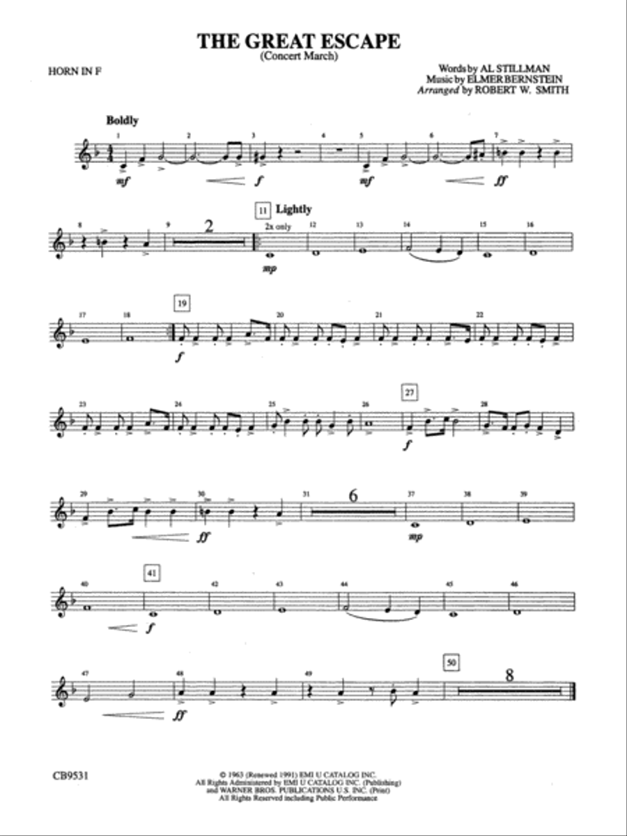 The Great Escape March: 1st F Horn Concert Band scores gallery preview page 1