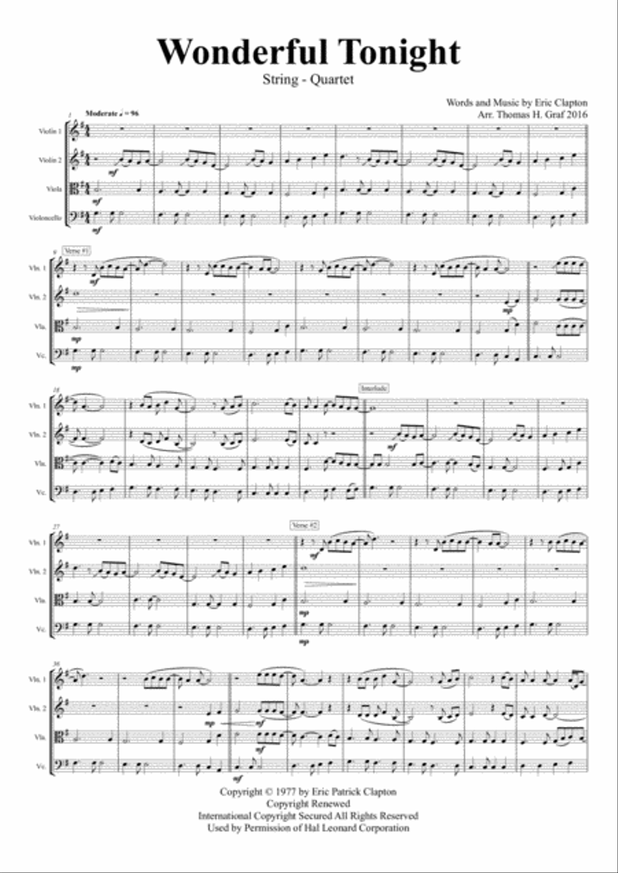 Wonderful Tonight String Quartet scores gallery preview page 2