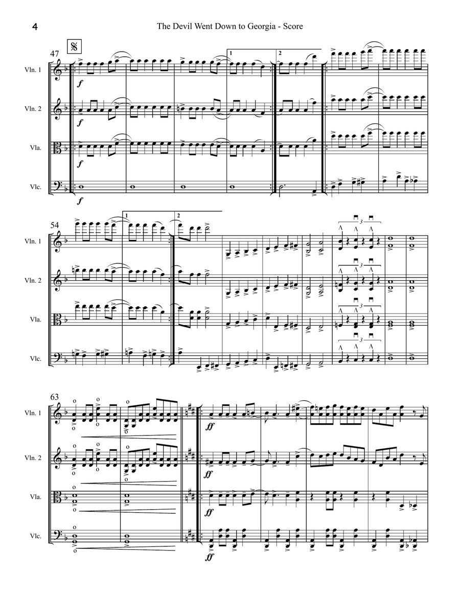 The Devil Went Down To Georgia String Quartet scores gallery preview page 4