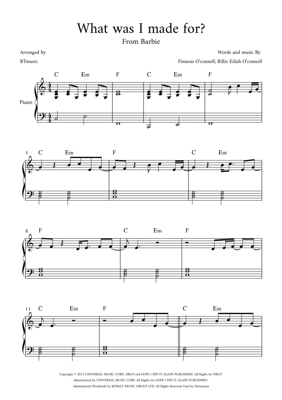 What Was I Made For? What Was I Made For? Piano Solo scores gallery preview page 1