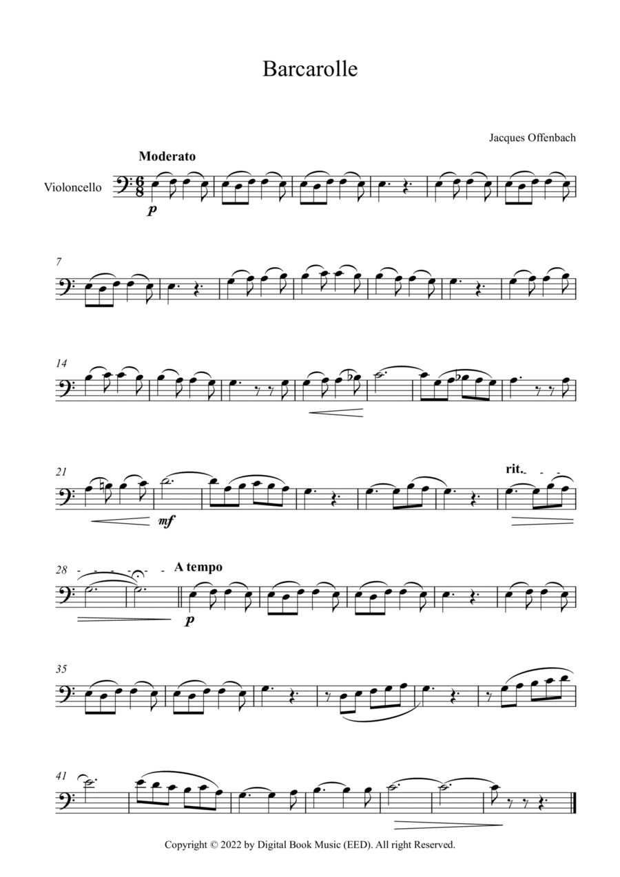 Barcarolle - Jacques Offenbach (Cello) Cello Solo scores gallery preview page 1