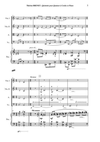 Thérèse Brenet : Quintet for two violins, viola, violoncello and piano