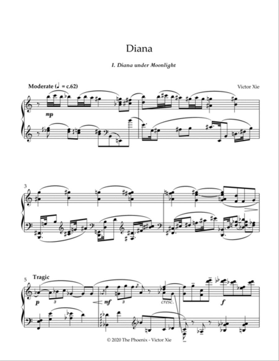 Diana for solo piano (The Phoenix, week 11) Piano Solo scores gallery preview page 2