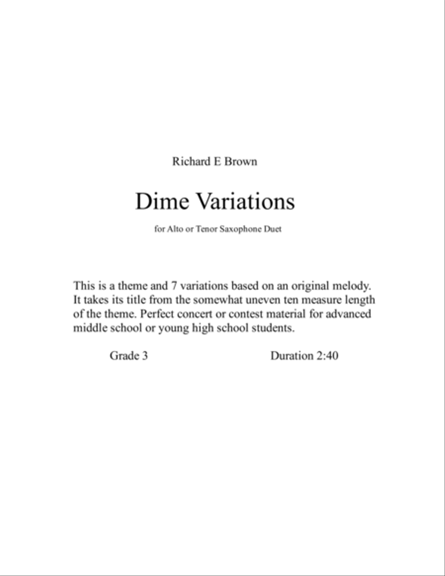 Dime Variations - Saxophone Duet Woodwind Duet scores gallery preview page 2