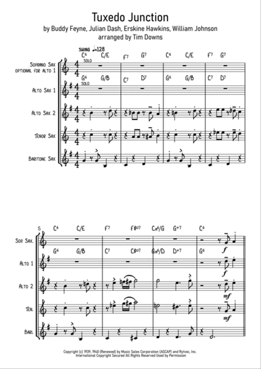 Tuxedo Junction Saxophone Quartet scores gallery preview page 2