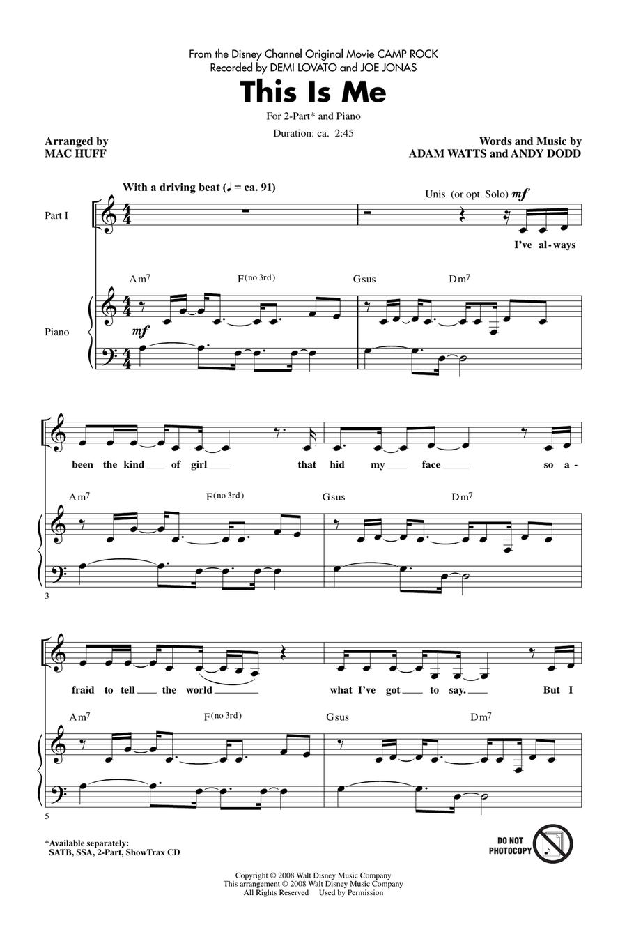 This Is Me (from Camp Rock) (arr. Mac Huff) 2-Part scores gallery preview page 1