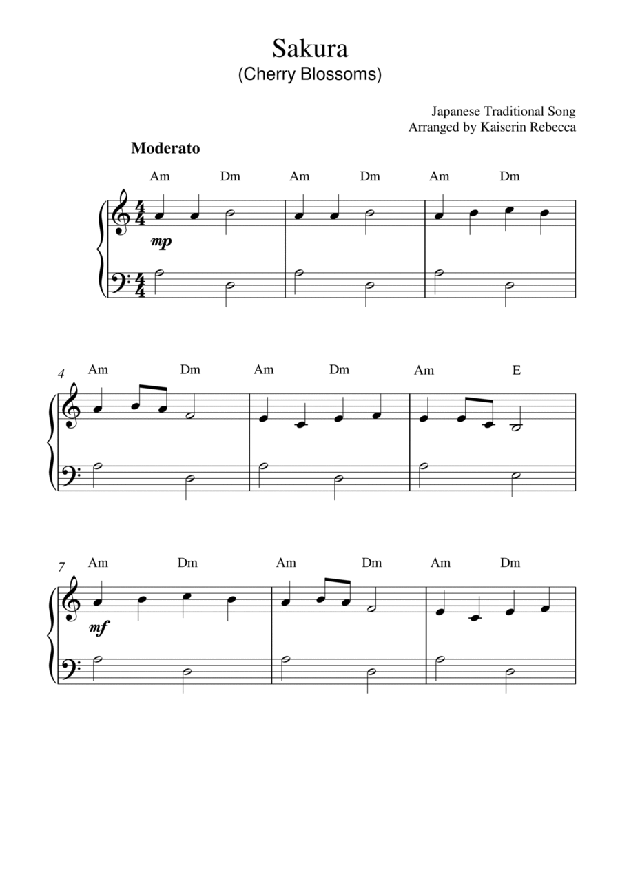 Sakura (easy piano version with chords) Piano Method scores gallery preview page 1