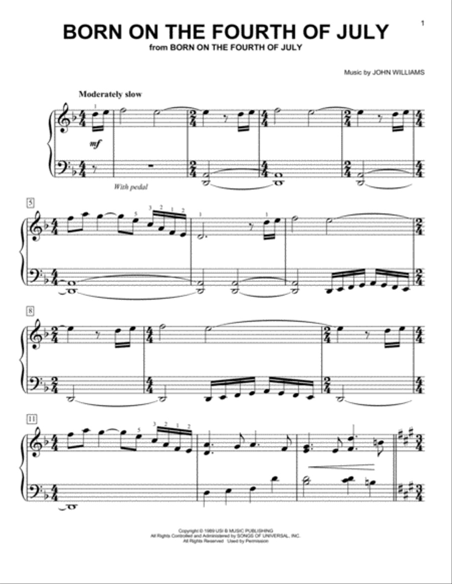 Born On The Fourth Of July Easy Piano scores gallery preview page 1