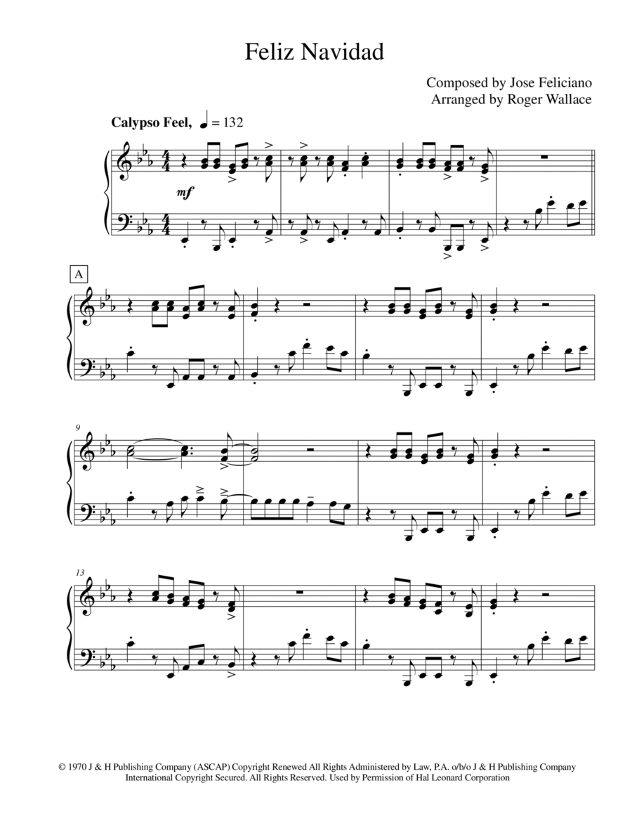 Feliz Navidad Piano Solo scores gallery preview page 1