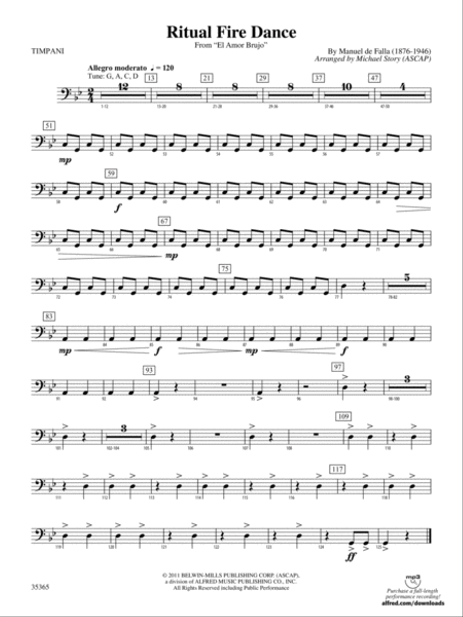 Ritual Fire Dance (From El Amor Brujo): Timpani Concert Band scores gallery preview page 1
