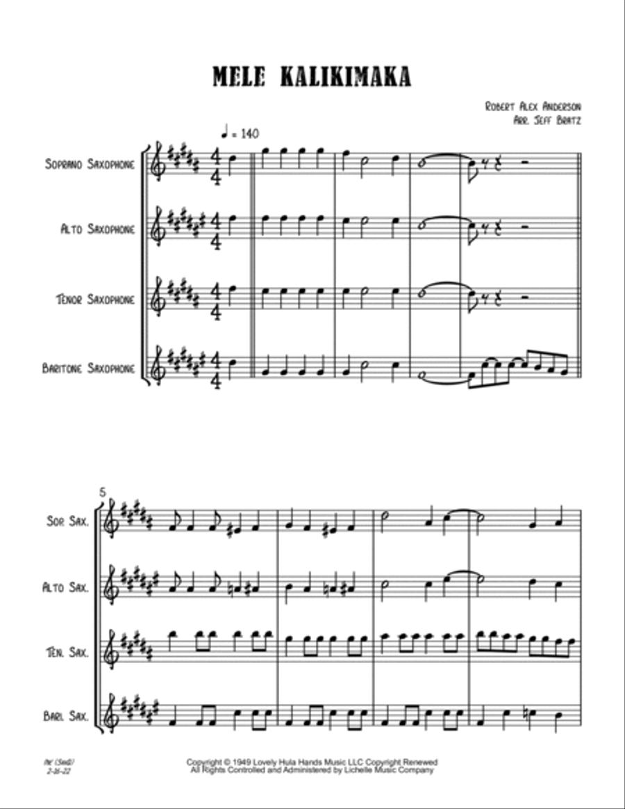 Mele Kalikimaka Woodwind Quartet scores gallery preview page 2