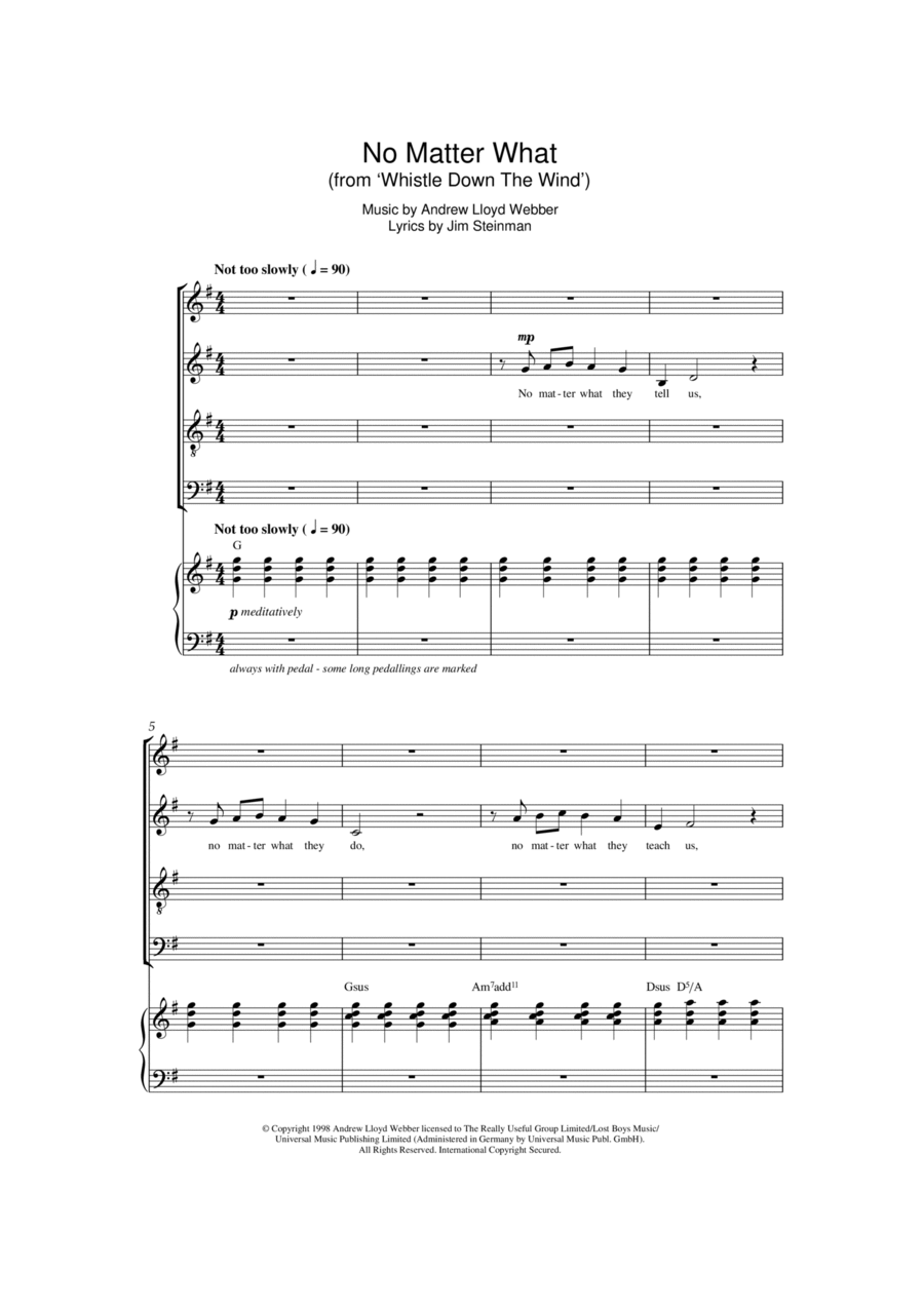 No Matter What (from Whistle Down The Wind) 4-Part scores gallery preview page 1