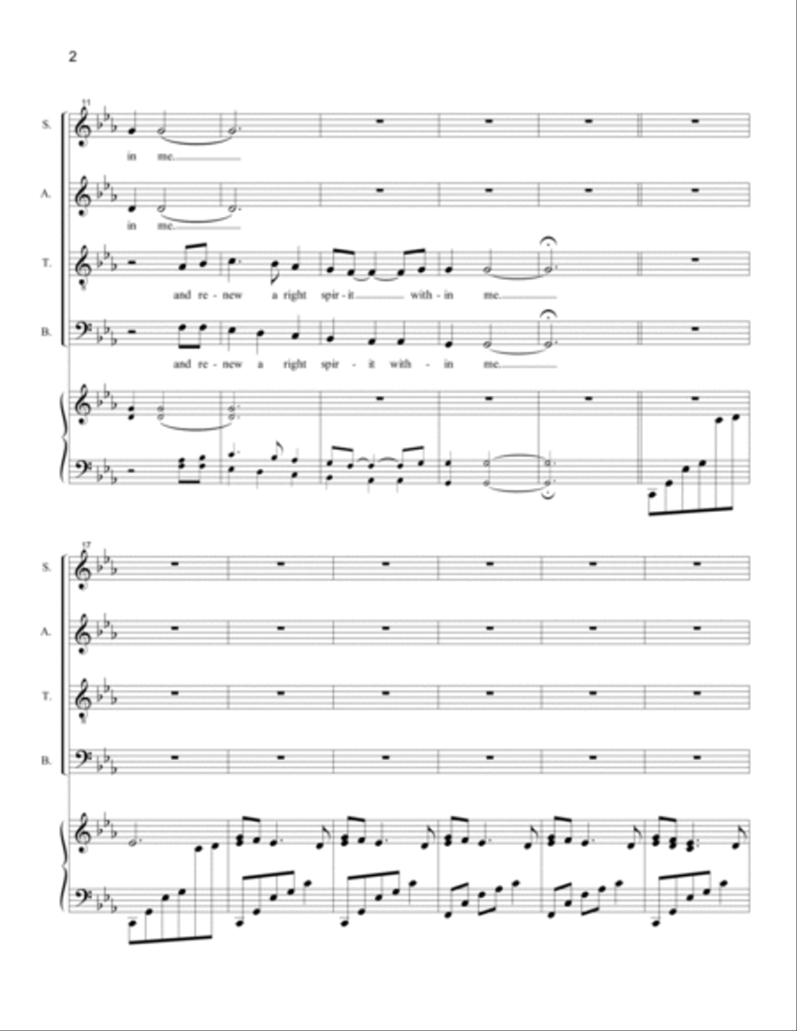 Create in Me a Clean Heart, O God (SATB) 4-Part scores gallery preview page 2