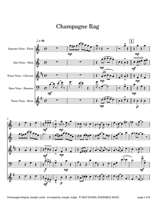 Champagne Rag by Joseph Lamb for Woodwind Quartet in Schools