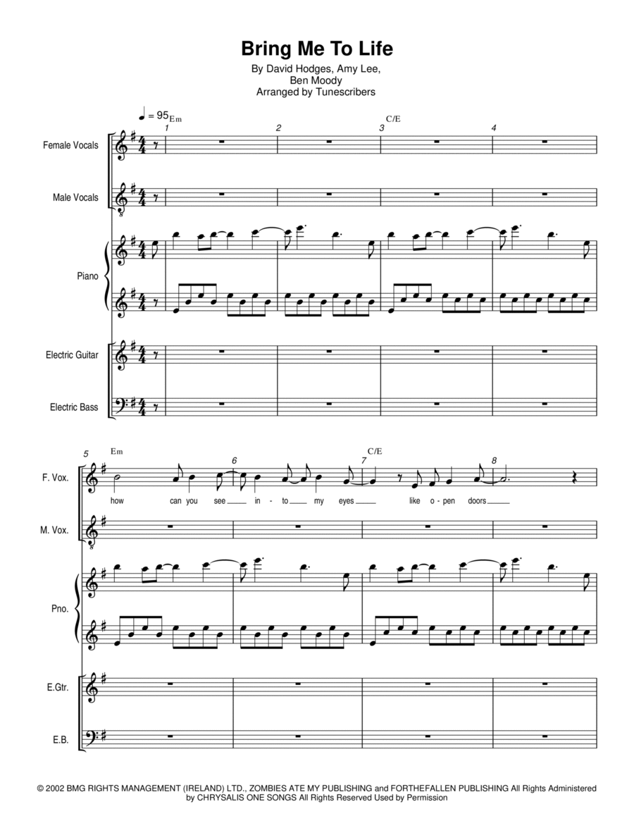 Bring Me To Life Bass Voice scores gallery preview page 1