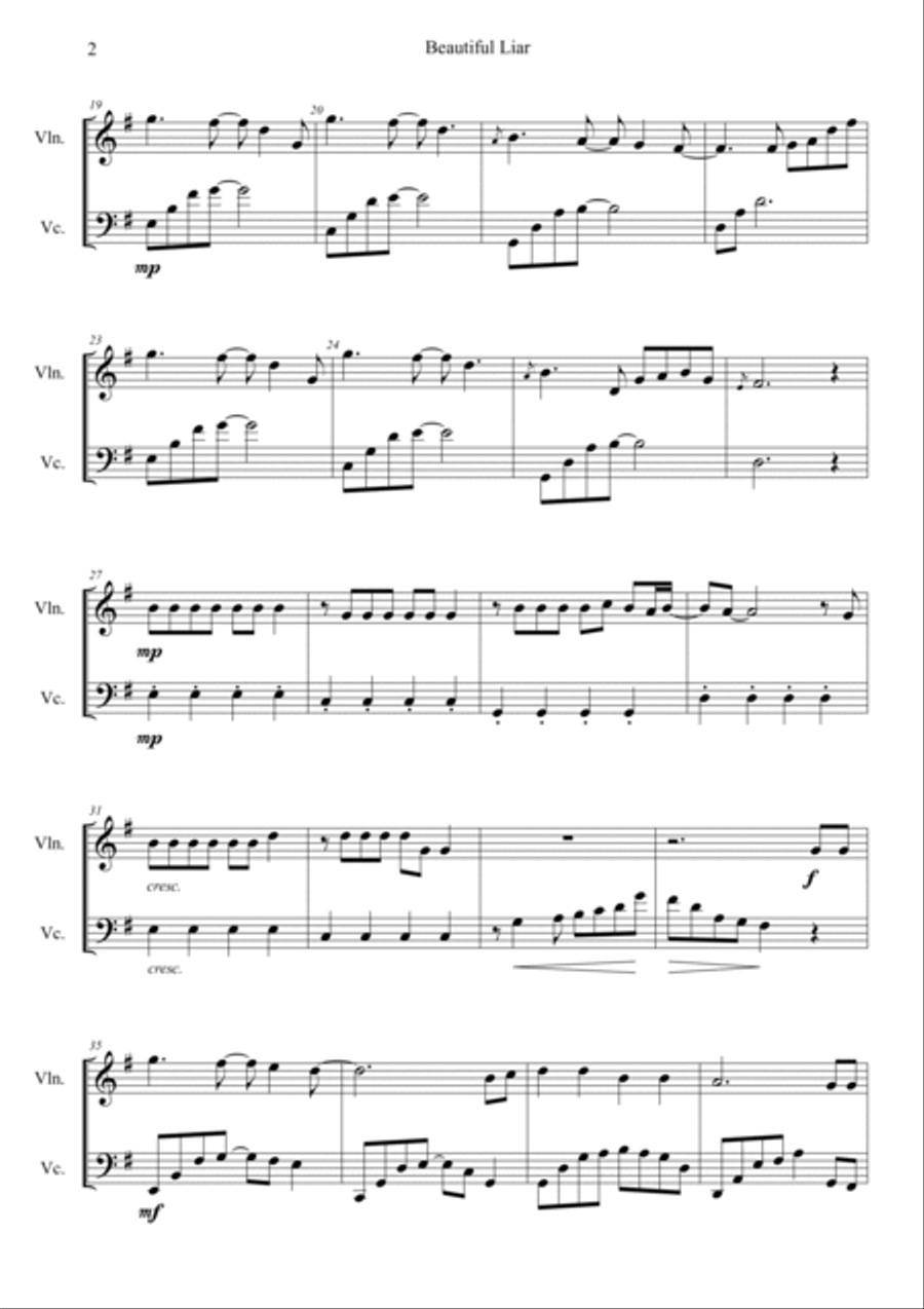 Beautiful Liar String Duet scores gallery preview page 2