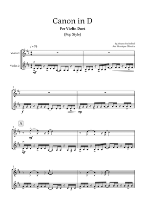 Canon in D (Pop Style) - For Violin Duet