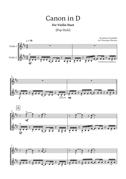 Canon in D (Pop Style) - For Violin Duet image number null