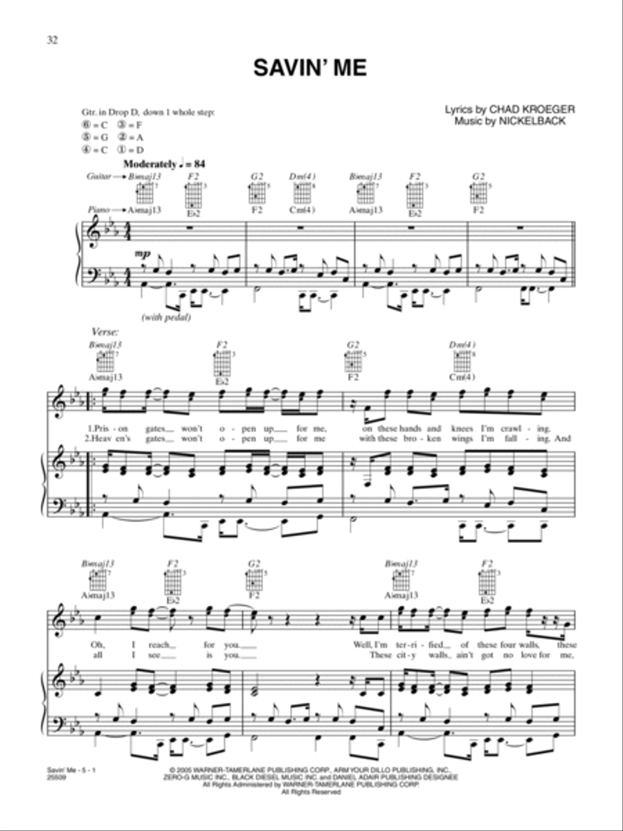 Savin' Me Piano, Vocal, Guitar scores gallery preview page 1