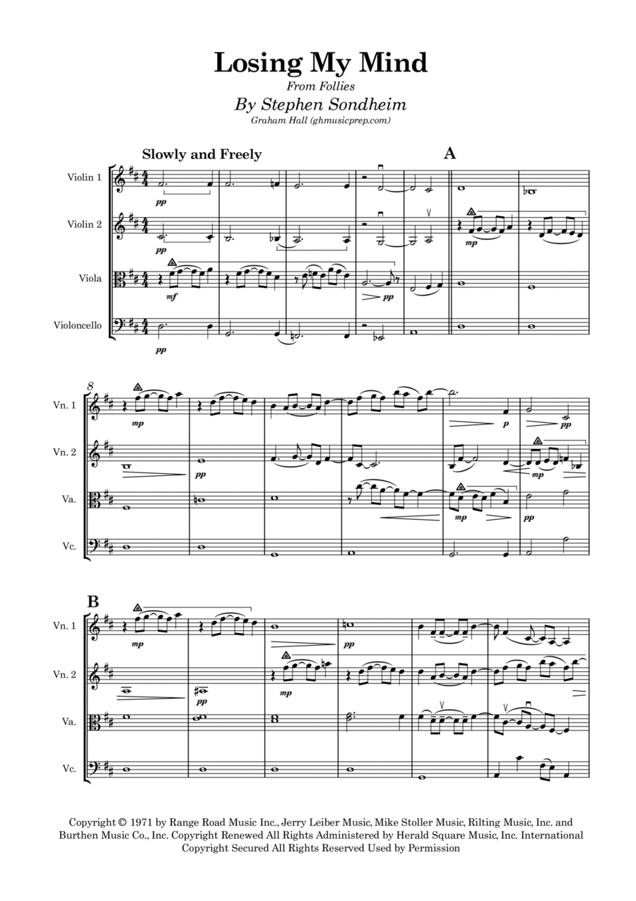 Losing My Mind String Quartet scores gallery preview page 1