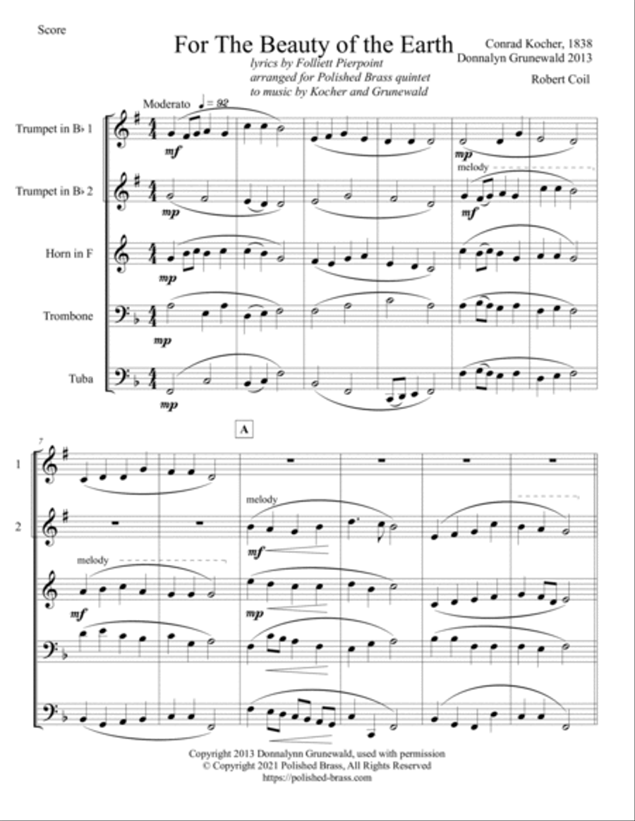 For the Beauty of the Earth (Brass Quintet) image number null