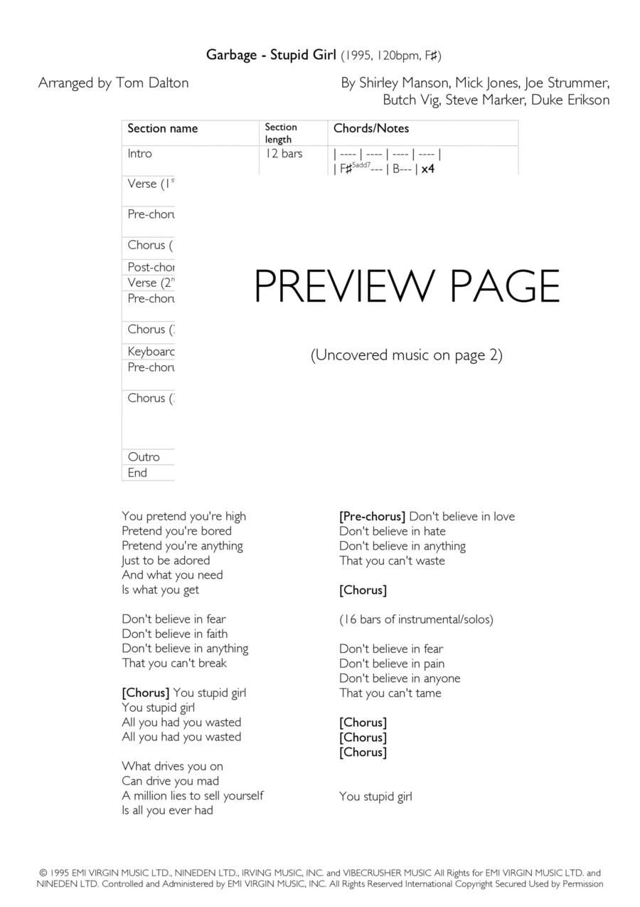 Stupid Girl Piano Solo scores gallery preview page 1