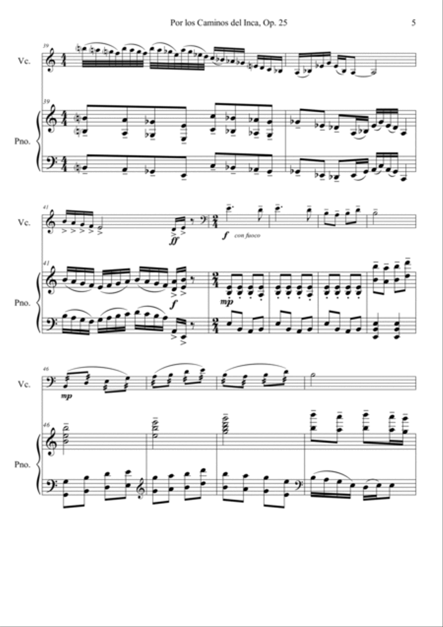 Por los Caminos del Inca, Op. 25 for cello and piano Piano scores gallery preview page 5