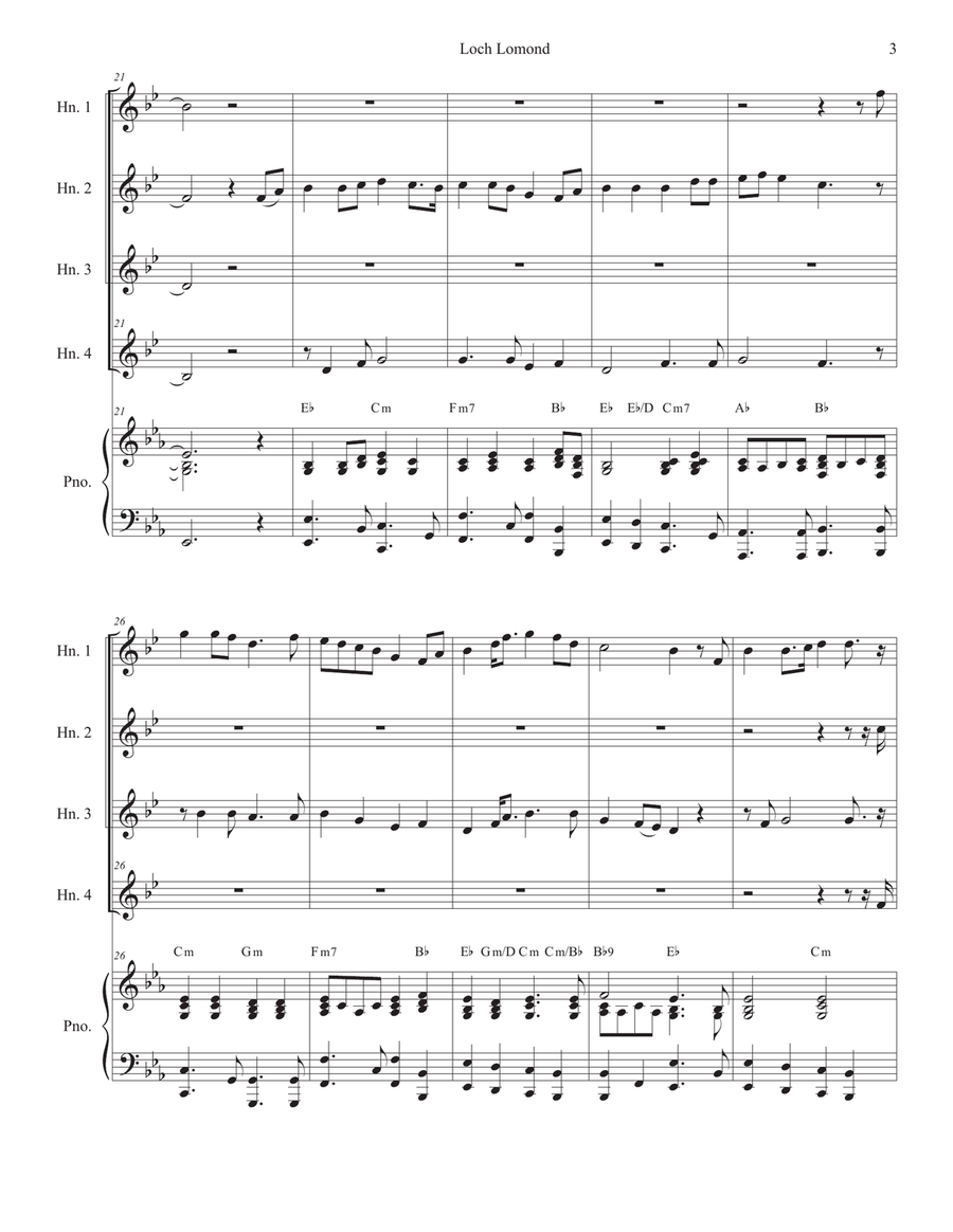 Loch Lomond (French Horn Quartet and Piano) French Horn Quartet scores gallery preview page 3