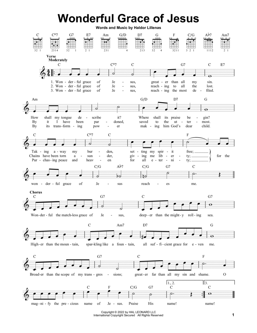 Wonderful Grace Of Jesus Easy Guitar scores gallery preview page 1