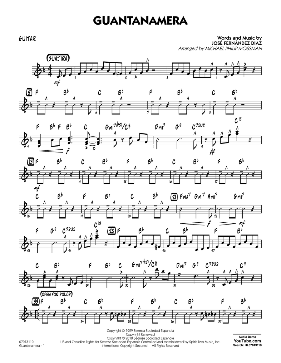 Guantanamera - Guitar Jazz Ensemble scores gallery preview page 1