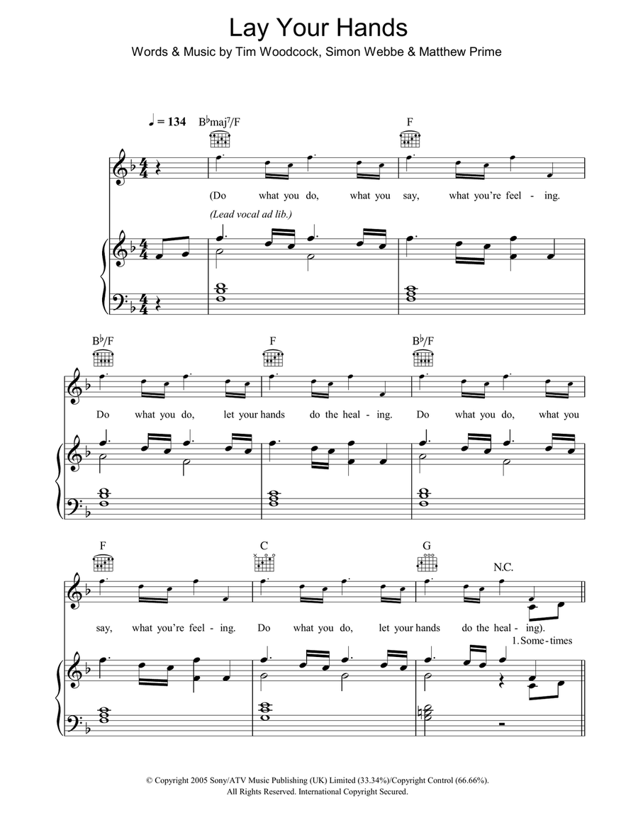Lay Your Hands Lay Your Hands Piano, Vocal, Guitar scores gallery preview page 1