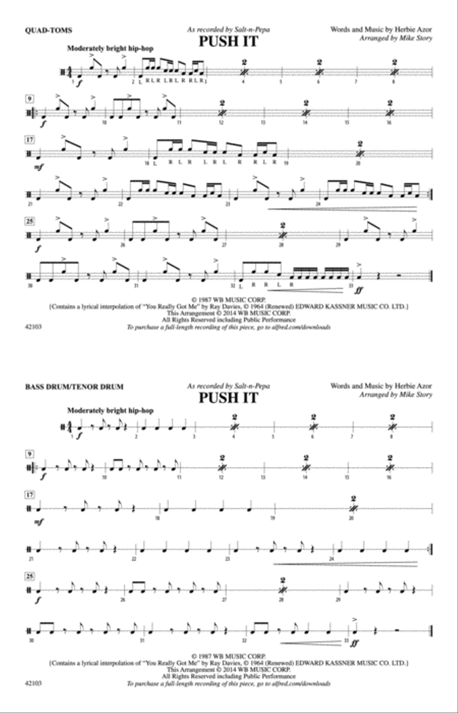 Push It: Quad-Toms Push It: Quad-Toms Marching Band scores gallery preview page 1