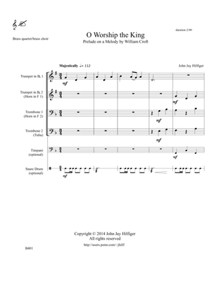 Book cover for O Worship the King: Prelude on a Melody by William Croft for Brass Quartet