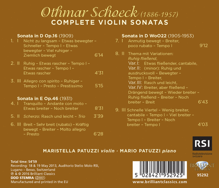 Otmar Schoeck: Complete Violin Sonatas