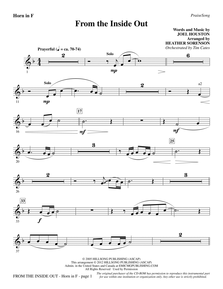 From The Inside Out - F Horn Choir scores gallery preview page 1