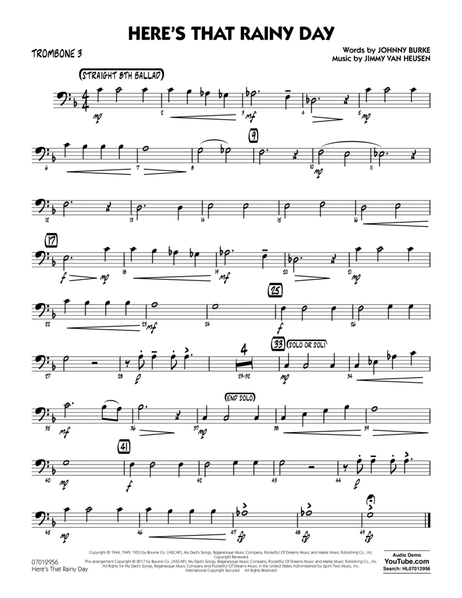 Here's That Rainy Day - Trombone 3 Trombone scores gallery preview page 1